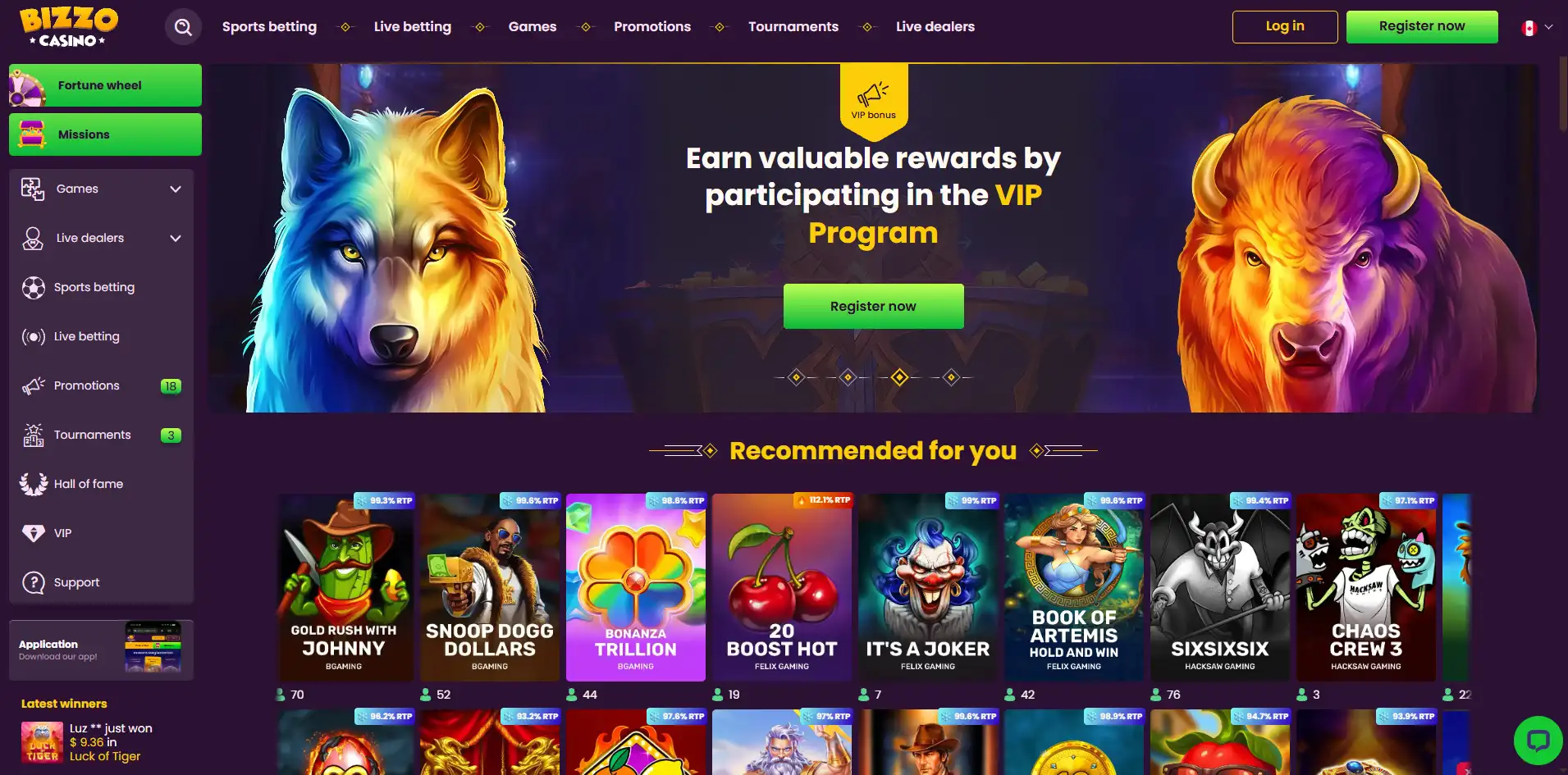 Bizzo Casino screen